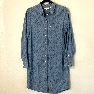 Levi’s Shirt Dress Horseshoes Western Birds Chambray Denim M